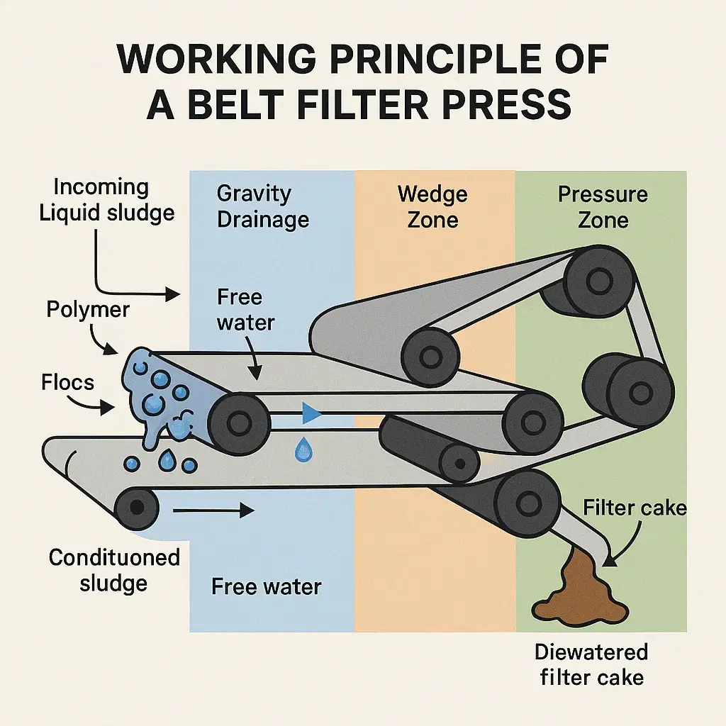 Belt Filter Press Process Working Principle